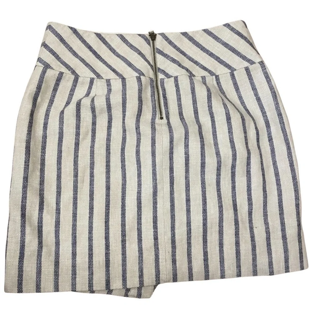 J Crew Linen Striped Crossover Cream Blue Skirt